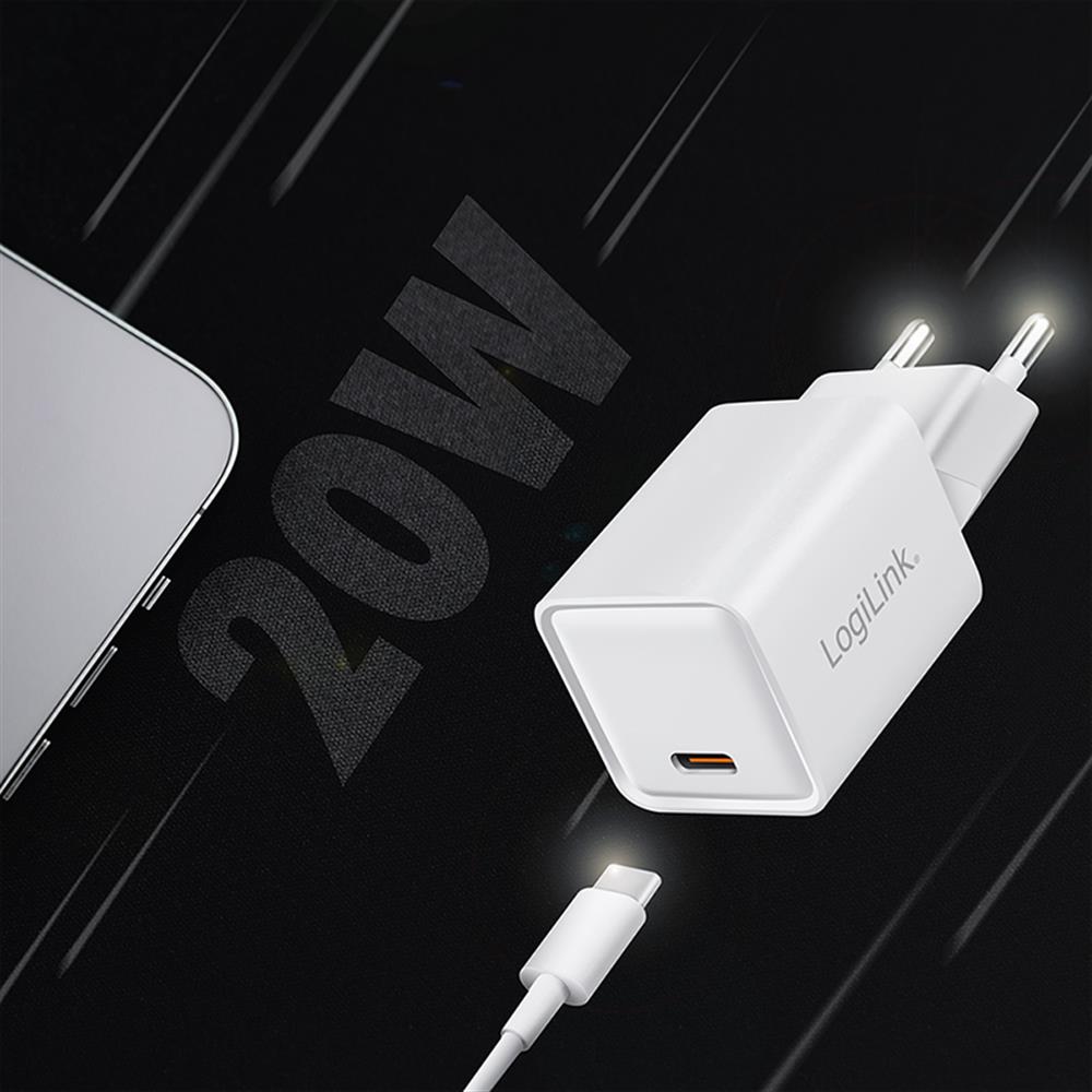 LogiLink USB-C GaN Ladegerät 20W PD+QC 3.0, Weiß