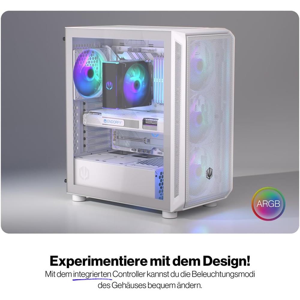 ENDORFY Arx 500 White ARGB – Weißes PC-Gehäuse mit 4 ARGB-Lüftern