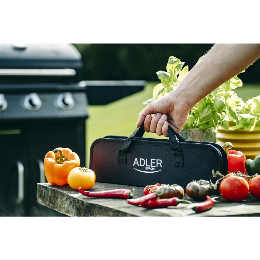 Adler AD 6730 Barbecue-Besteck-Set mit Tasche, Grillbesteck mit Spatel, Fleischgabel und Grillzange