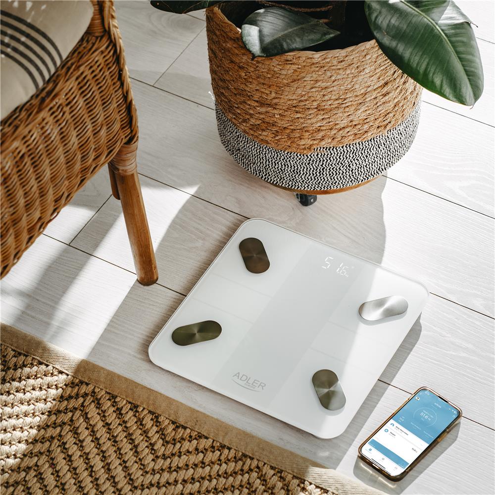 Adler AD 8186 Tuya Smart Badezimmerwaage mit App Bluetooth Personenwaage weiß