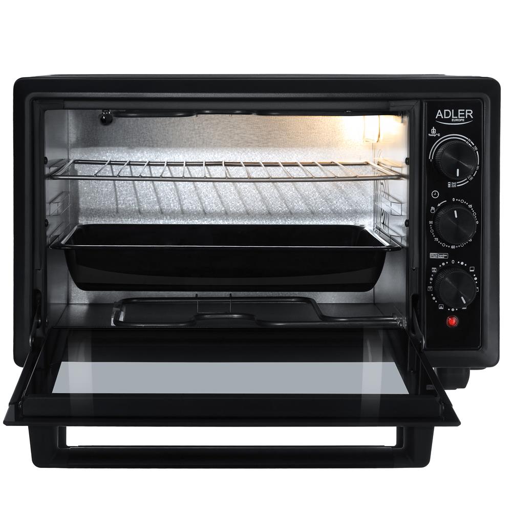 Adler AD 6023 Mini Backofen 26 L mit Umluft Timer und Backblech Schwarz
