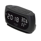 Adler AD 1186 Wecker in Schwarz mit LED-Anzeige, Thermometer, Datumsanzeige, Raumluftfeuchtigkeit