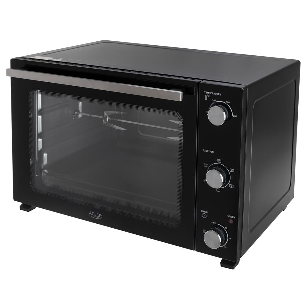 Adler AD 6028 Elektrobackofen 60L Mini Backofen Umluft Timer Drehspieß schwarz