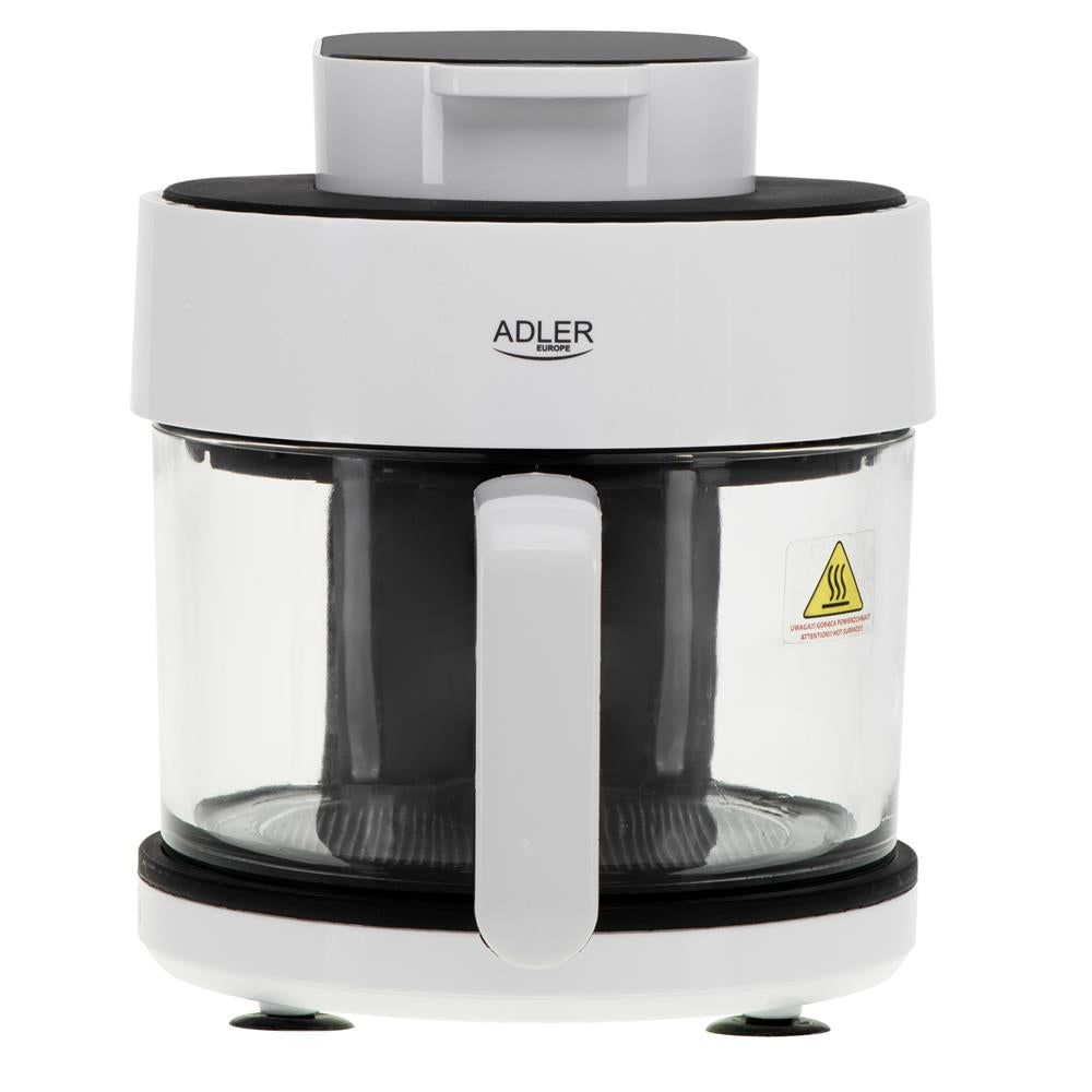 Adler AD 6316 Heißluftfritteuse mit Glasschüssel 3L Airfryer 8 Programme Timer weiß schwarz