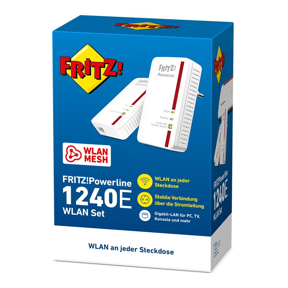 FRITZ!Powerline 1240E/1000E WLAN Set – Kombi-Set für stabiles WLAN & LAN über Stromnetz