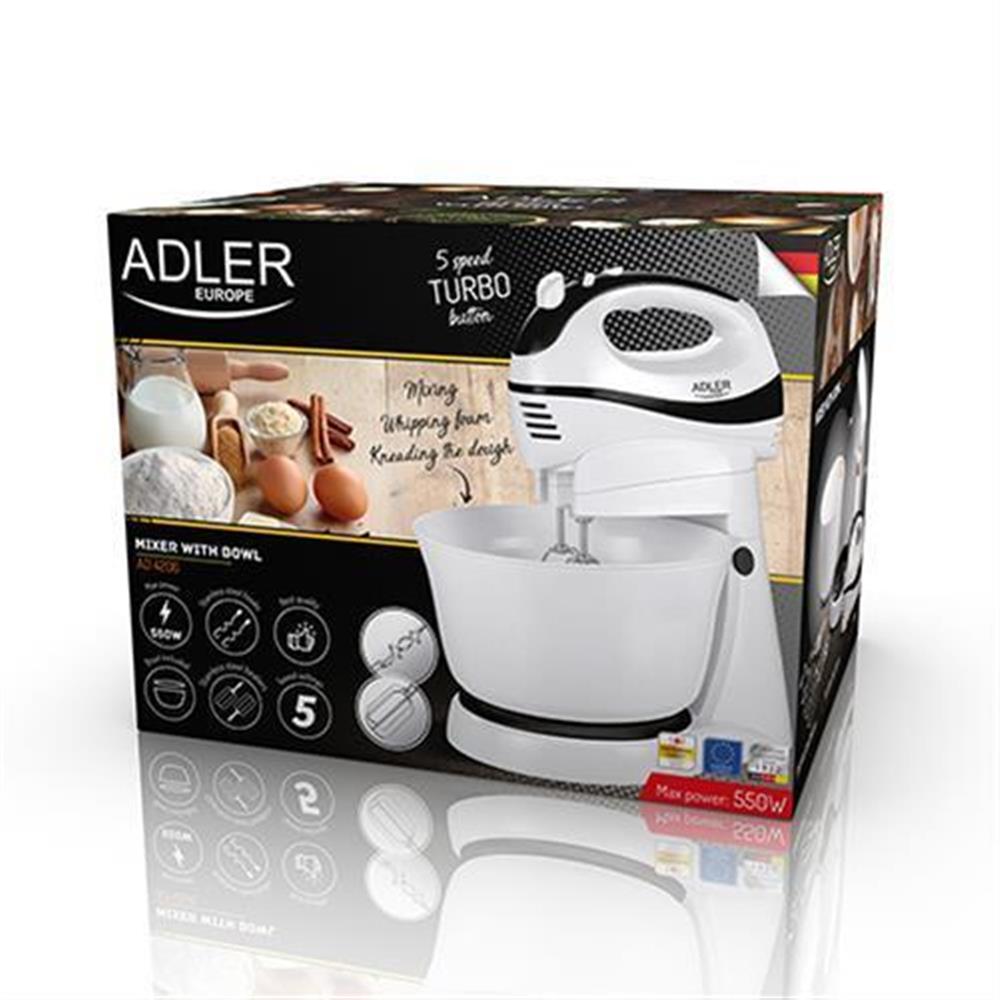 Adler AD 4206 Handmixer mit Rührschüssel Set, Rührbesen und Knethaken