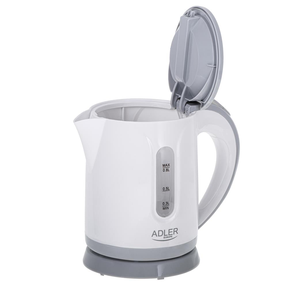 Adler AD 1371g Wasserkocher in Weiß/Grau, 0,8 Liter, 850 Watt, mit 360 Grad drehbarem Sockel