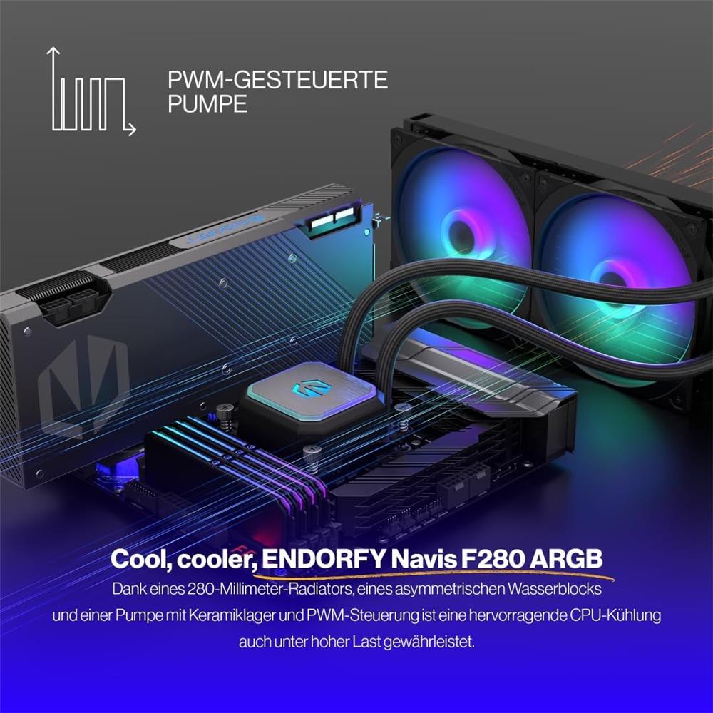 ENDORFY Navis F280 ARGB AiO-Wasserkühlung, Beleuchtet, 280mm Radiator, PWM-Pumpe | EY3B005