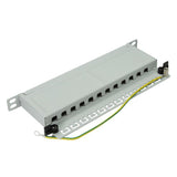 LogiLink Mini Patchpanel Cat.6 12 Ports geschirmt, 10 Zoll Einbau, 0,5 HE, Hellgrau