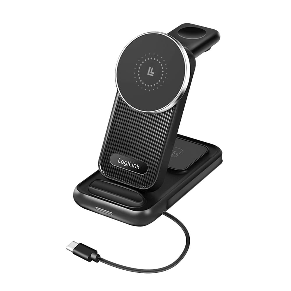 LogiLink 4-in-1 Ladestation – MagSafe kompatibel, kabellos, max. 20,5 W, schwarz