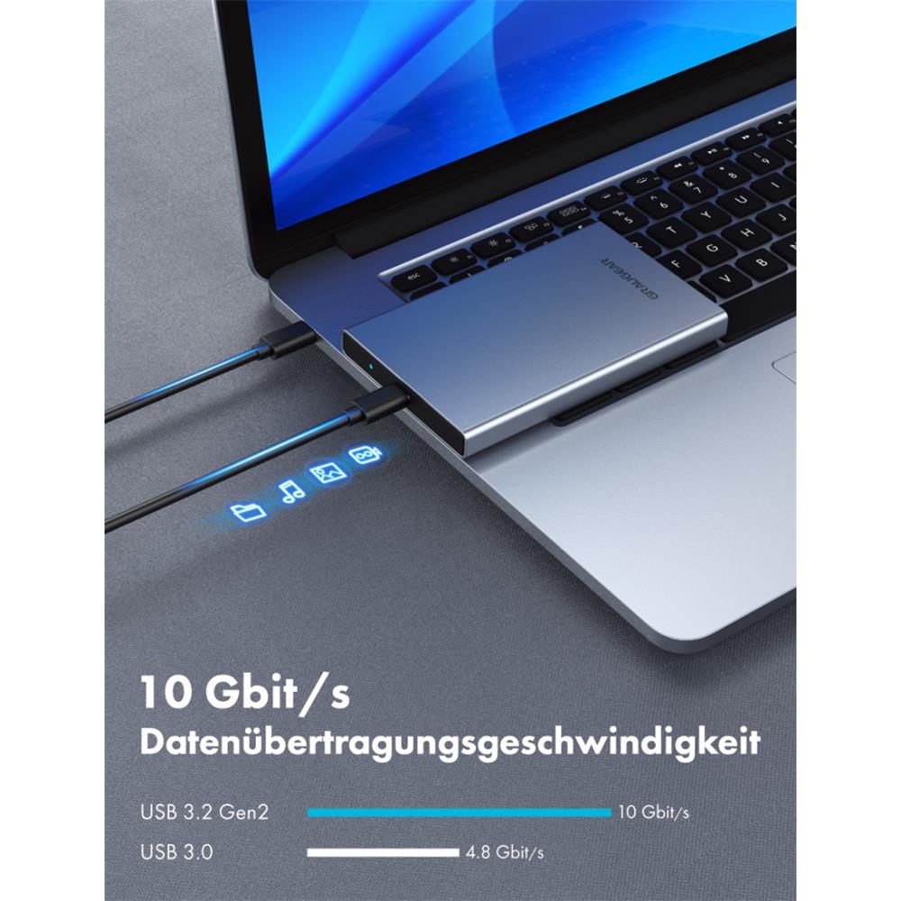 GRAUGEAR USB Type-C Gehäuse für 2,5" HDD/SSD, Aluminiumgehäuse