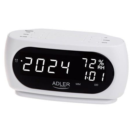 Adler AD 1186 LED Wecker mit Thermometer, Datum und Luftfeuchtigkeit Weiß