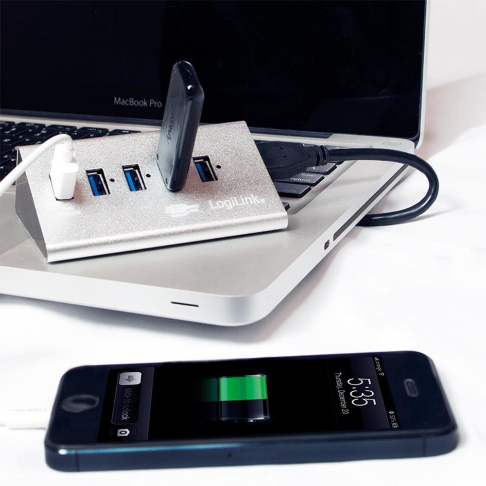 LogiLink USB 3.0 Super-Speed-Hub mit 4-Ports und 1x Schnell-Ladeport