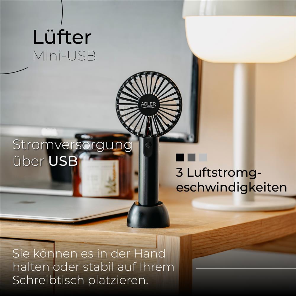 Adler AD 7338 Mini-USB-Ventilator schwarz – Kompakt & mobil für unterwegs