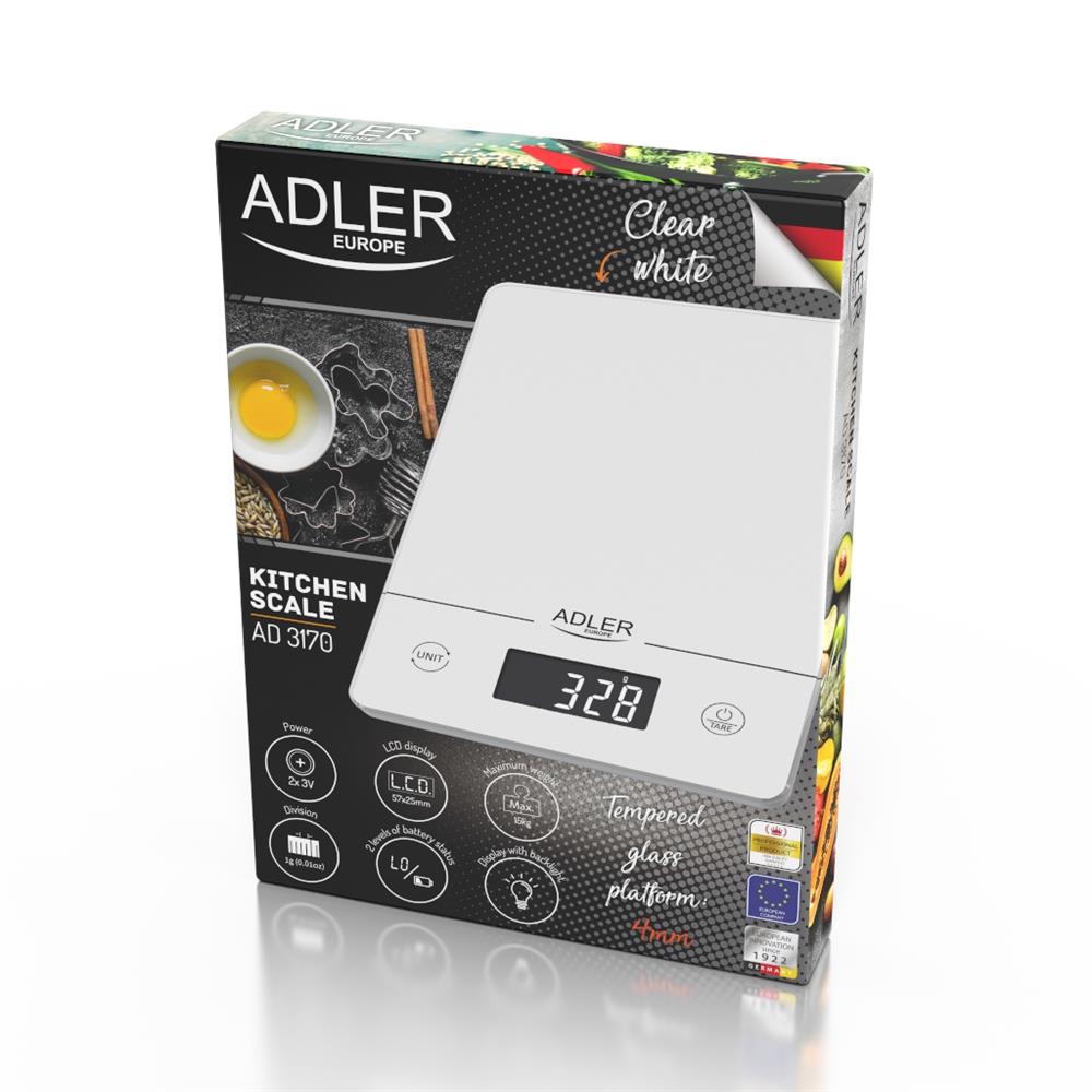 Adler AD 3170 Digitale Küchenwaage in Weiß für max 15kg