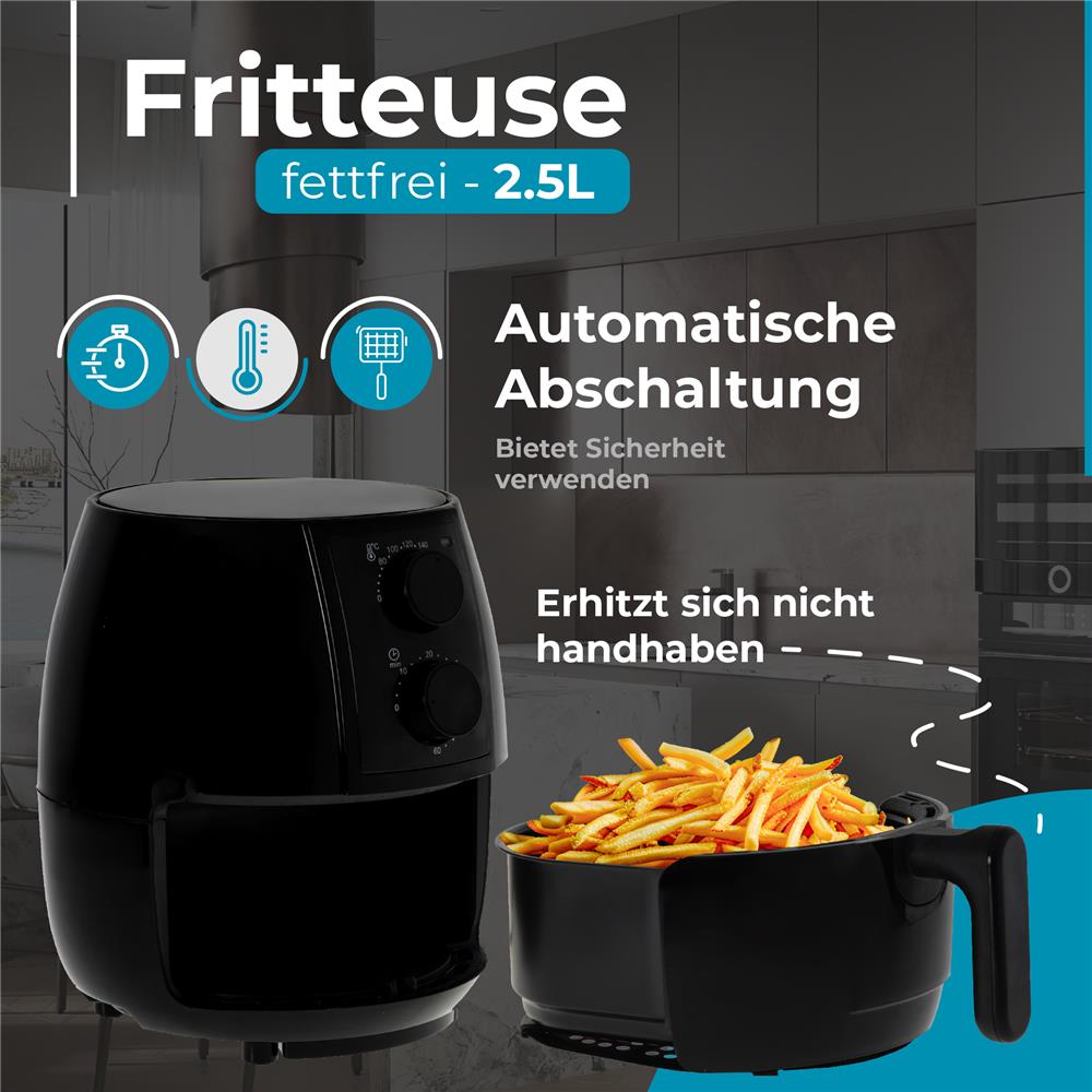 Adler AD 6312 Heißluftfritteuse 2,5L schwarz – Ölfrei & knusprig genießen