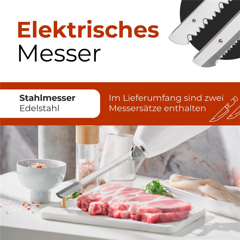 Adler AD 4512 Elektromesser elektrisches Küchenmesser aus Edelstahl Weiß