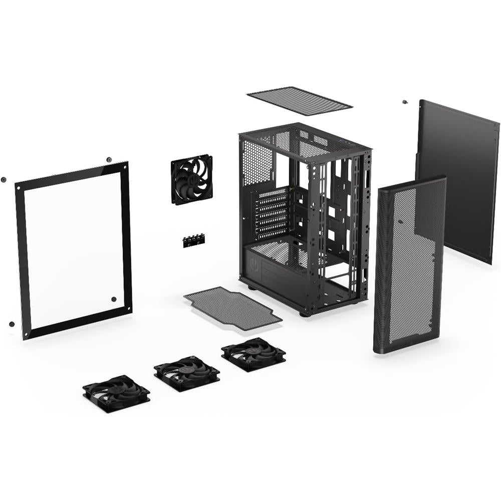 ENDORFY Ventum 200 Air, ATX PC-Gehäuse, inkl. 4x 120mm PWM-Lüfter, Frontblende aus Mesh, Seitenteil aus gehärtetem Glas | EY2A002