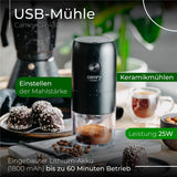 Camry CR 4302 kabellose elektrische USB-Kaffeemühle mit Keramikfräser, Akku, schwarz