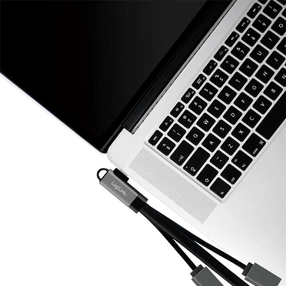 LogiLink USB 3.2 Gen 1-Hub - USB-C/M (90°) zu 3x USB-A/F - Aluminium schwarz/grau 0,15m