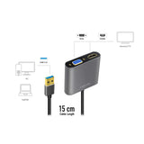 LogiLink USB 3.0-Adapter USB-A/M zu HDMI-A/F + VGA/F, 1080p, schwarz, 0,15 m