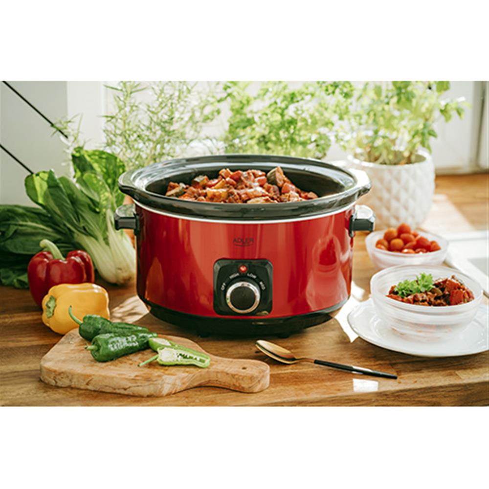 Adler AD 6413r Langsamkocher 5,8L 290W Rot Schongarer Multikocher Gartopf Slowcooker