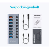 GRAUGEAR 8 Port USB 3.0 HUB, 7 Port USB Hub mit 1 USB Schnellladeanschluss