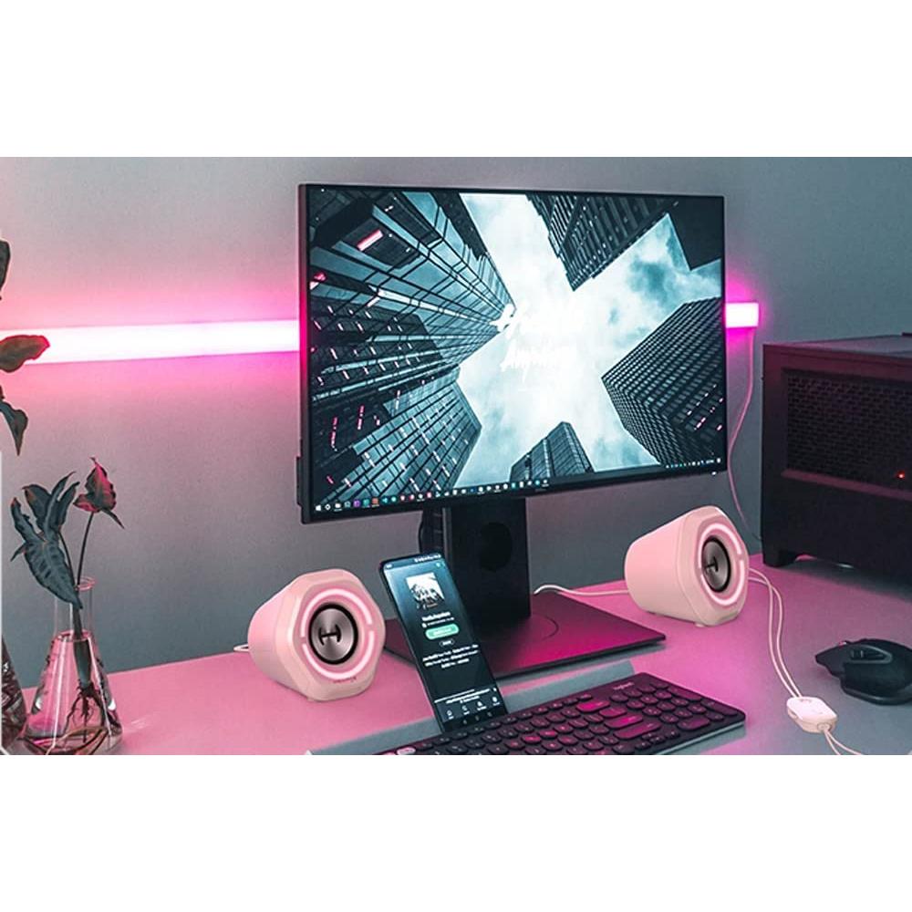 Edifier G1000 Gaming-Lautsprecher mit Bluetooth und RGB-Beleuchtung, USB, Klinke, Pink