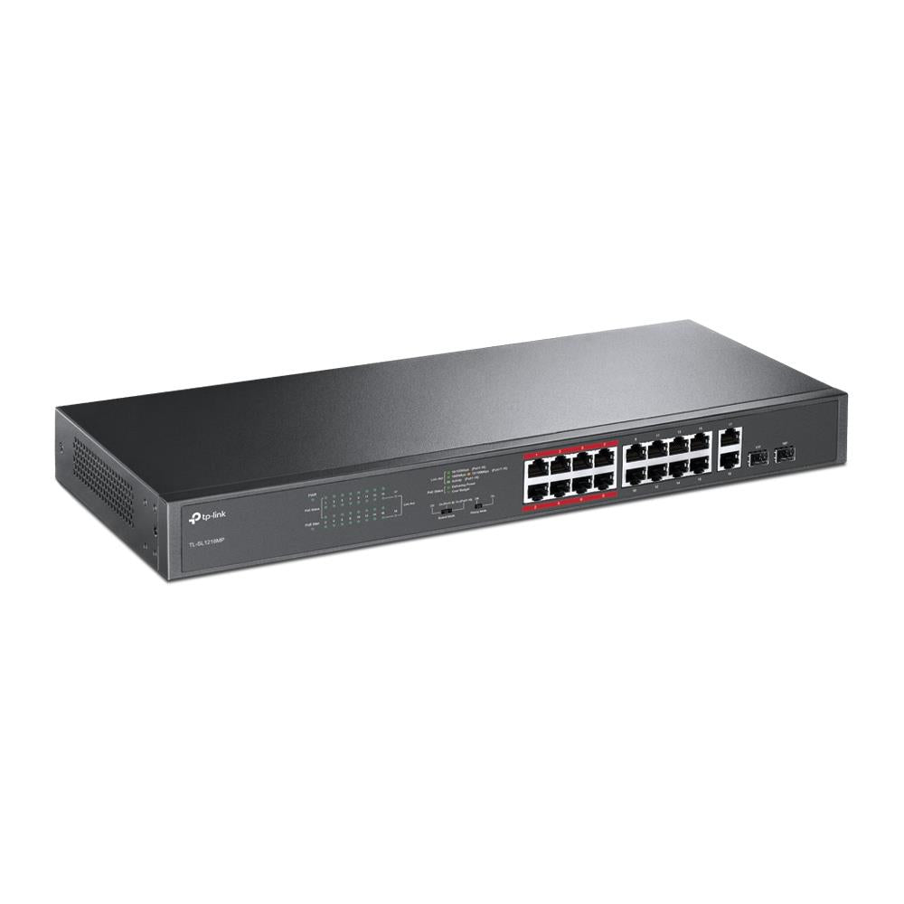 TP-Link TL-SL1218MP V1 - 16-Port-10/100Mbit/s-+2-Port-Gigabit-Unmanaged PoE-Switch