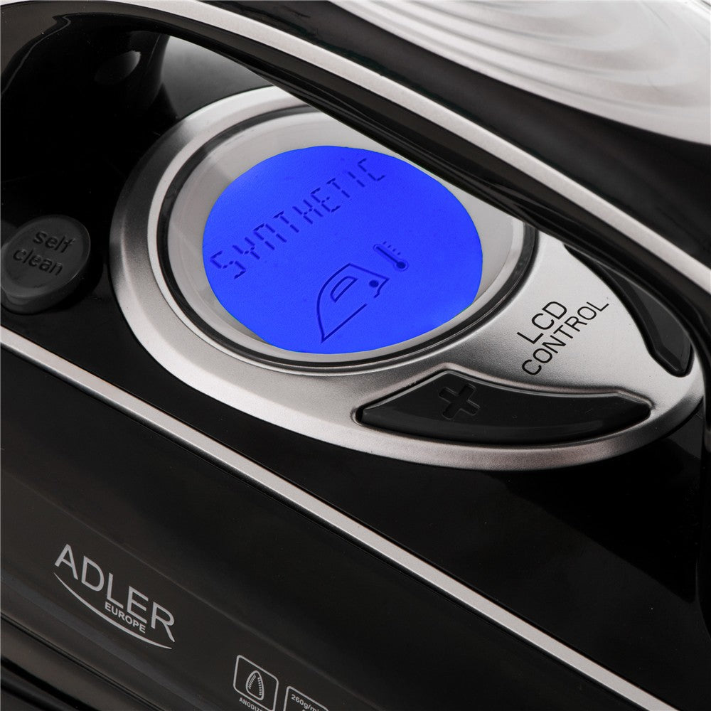 Adler AD 5054 Dampfbügeleisen, leistungsstarkes Bügeleisen mit Dampfstation-Feeling, LCD Display, Wasserpumpe, Dampfstoß, Anti-Tropf, Anti-Kalk, für Kleidung & Haushalt
