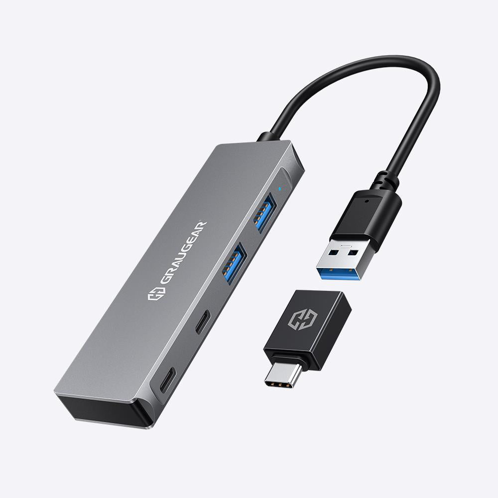 GRAUGEAR 4 Port USB 3.0 HUB 2x USB-C + 2x USB-A, Aluminiumgehäuse