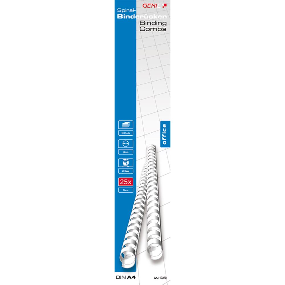 GENIE Spiralbinderücken Plastikbinderücken DIN A4 10 mm, 25 Stk.