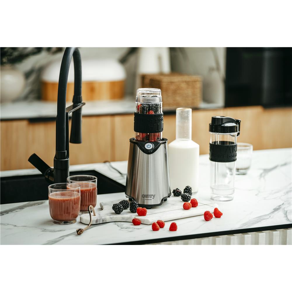 Camry CR 4069 Edelstahl-Standmixer für Smoothies, Cocktails, Crushed Eis, mit 2 Trinkflaschen