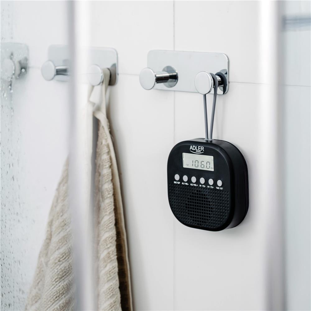 Adler AD 1912 Wasserdichtes Universalradio Batteriebetrieben Radiowecker Snooze Funktion schwarz