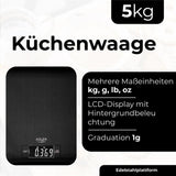 Adler AD 3183 Digitale Küchenwaage mit LCD Anzeige hintergrundbeleuchtet Schwarz
