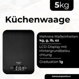 Adler AD 3183 Küchenwaage digital Haushaltswaage LCD Anzeige hintergrundbeleuchtet schwarz