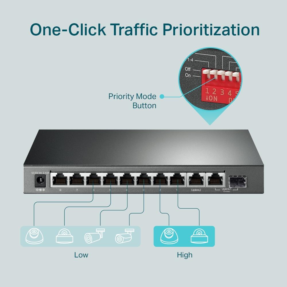 TP-Link TL-SG1210MP 10 Port Gigabit PoE Plus Switch 123W Desktop lüfterlos