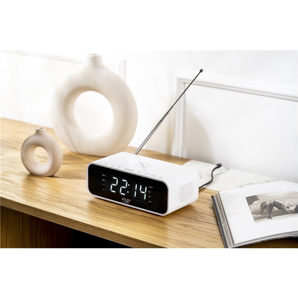 Adler AD 1192W Wecker mit kabellosem Ladegerät, digital, mit FM Radio und Bluetooth