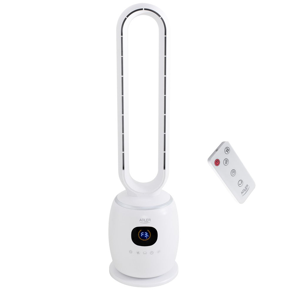 Adler AD 7344 blattloser Turmventilator, 86 cm, mit Fernbedienung, 60°-Schwenkbereich, 3 Geschwindigkeitsstufen, 3 Betriebsmodi, 1–12-Stunden-Timer, LED-Display