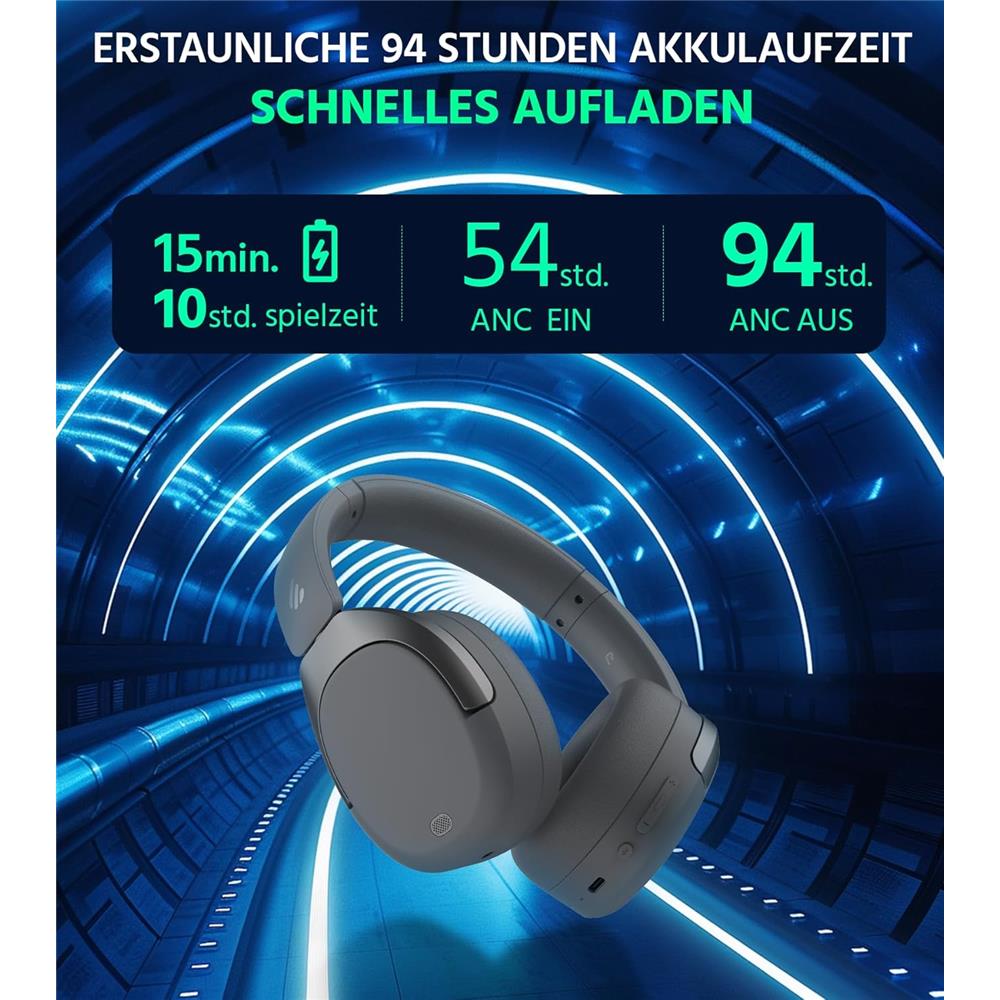 Edifier W830NB – Kabellose Over-Ear Kopfhörer mit aktiver Geräuschunterdrückung, Grau