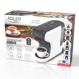 Adler AD 4386 Multikapsel Kaffeemaschine, 19 bar Espressomaschine, 9 Kapselsysteme, gemahlener Kaffee, ESE Pads, 0,6 l, kompakt, Weiß/Schwarz