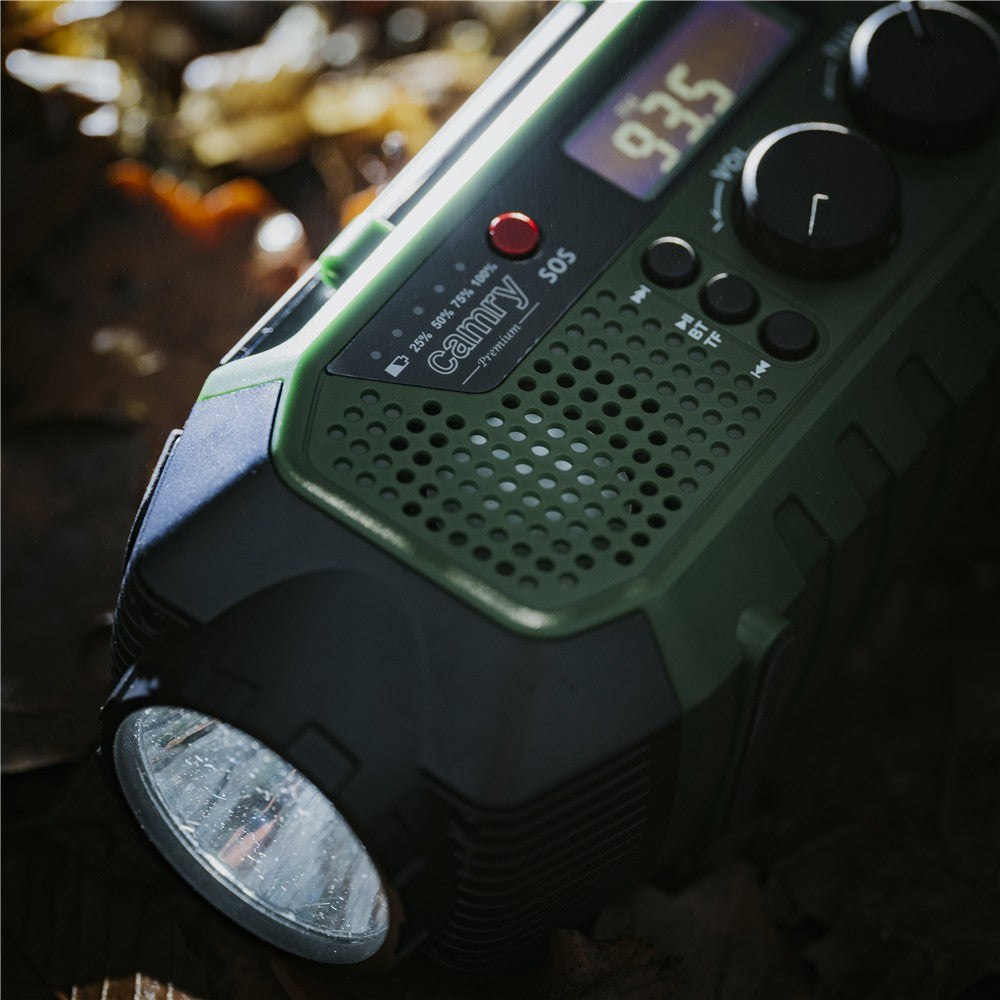 Camry CR 1919 Notfallradio mit Solar, Kurbel, Bluetooth, 4000 mAh Powerbank, Taschenlampe und Leselampe