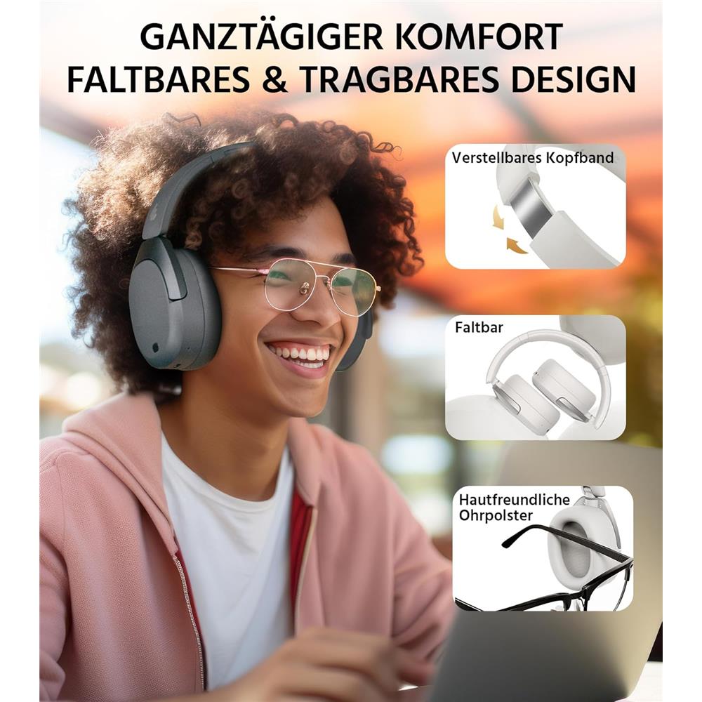 Edifier W830NB – Kabellose Over-Ear Kopfhörer mit aktiver Geräuschunterdrückung, Grau