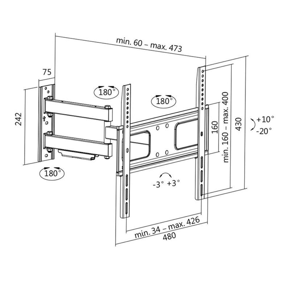 LogiLink TV-Wandhalterung, 32-55", neigbar, schwenkbar, max 50 kg belastbar schwarz Bildschirmhalterung