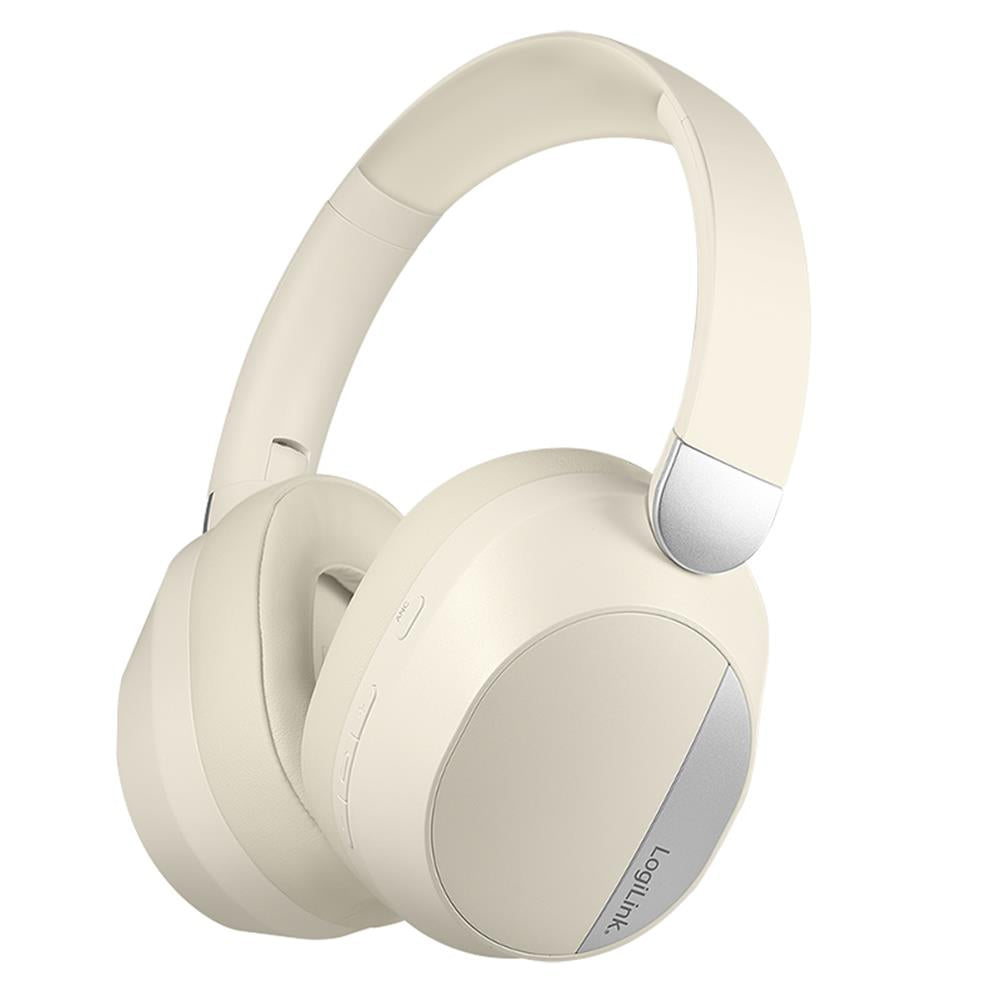 LogiLink Bluetooth 6.0 Sound Wave-Headset mit ANC, 15h Akku, Creme/Silber