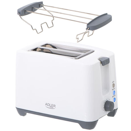 Adler AD 3216 Toaster in Weiß, mit Brötchenaufsatz, Auftaufunktion und Abschaltautomatik