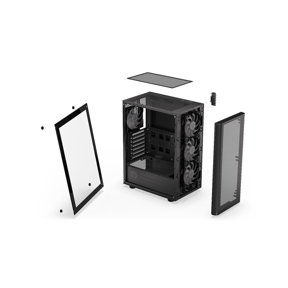 ENDORFY Case Ventum 200 ARGB, PC-Gehäuse, Schwarz, Glas-Seitenpanel, Beleuchtet, inklusive 4 Lüfter