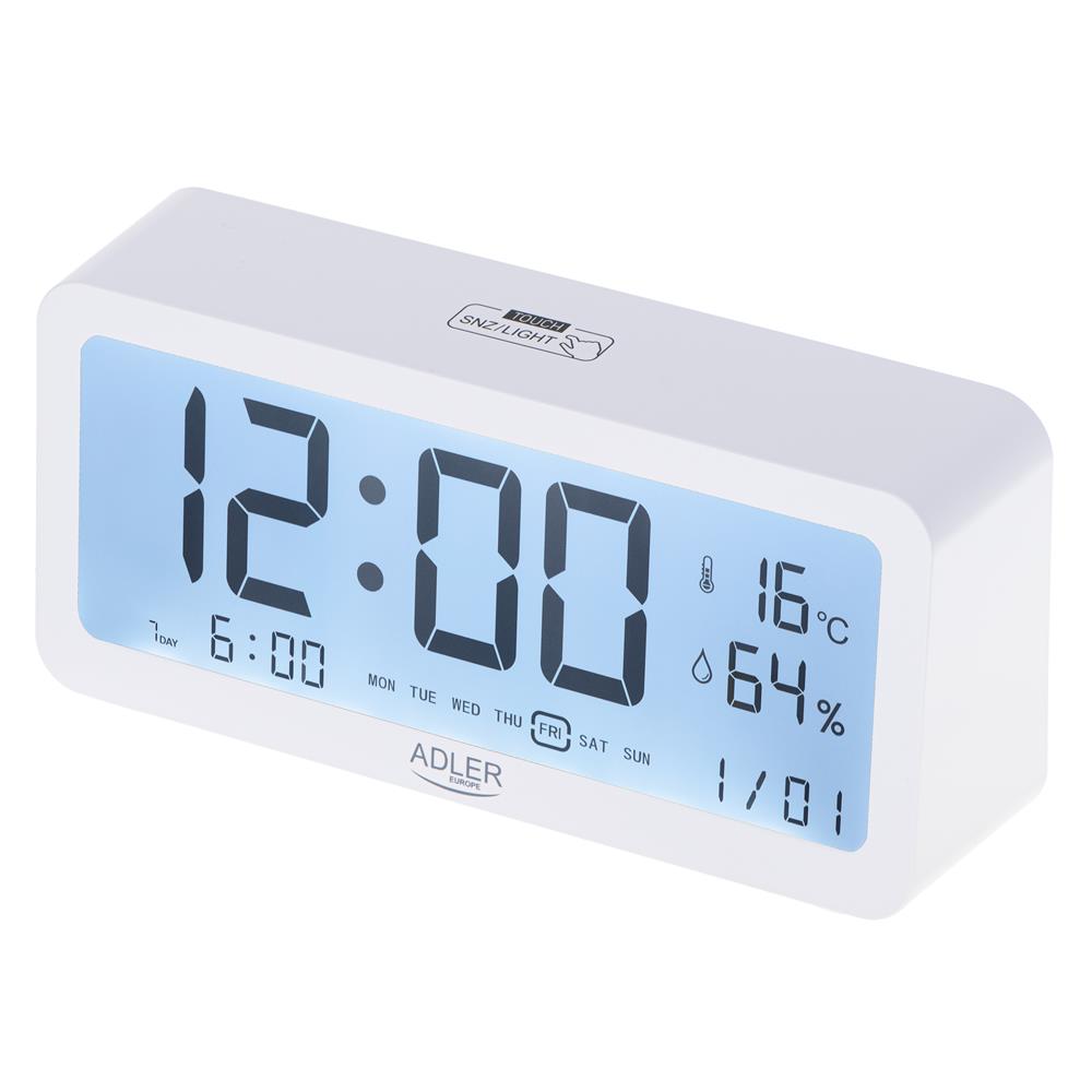 Adler AD 1195w digital Wecker batteriebetrieben Temperaturanzeige weiß