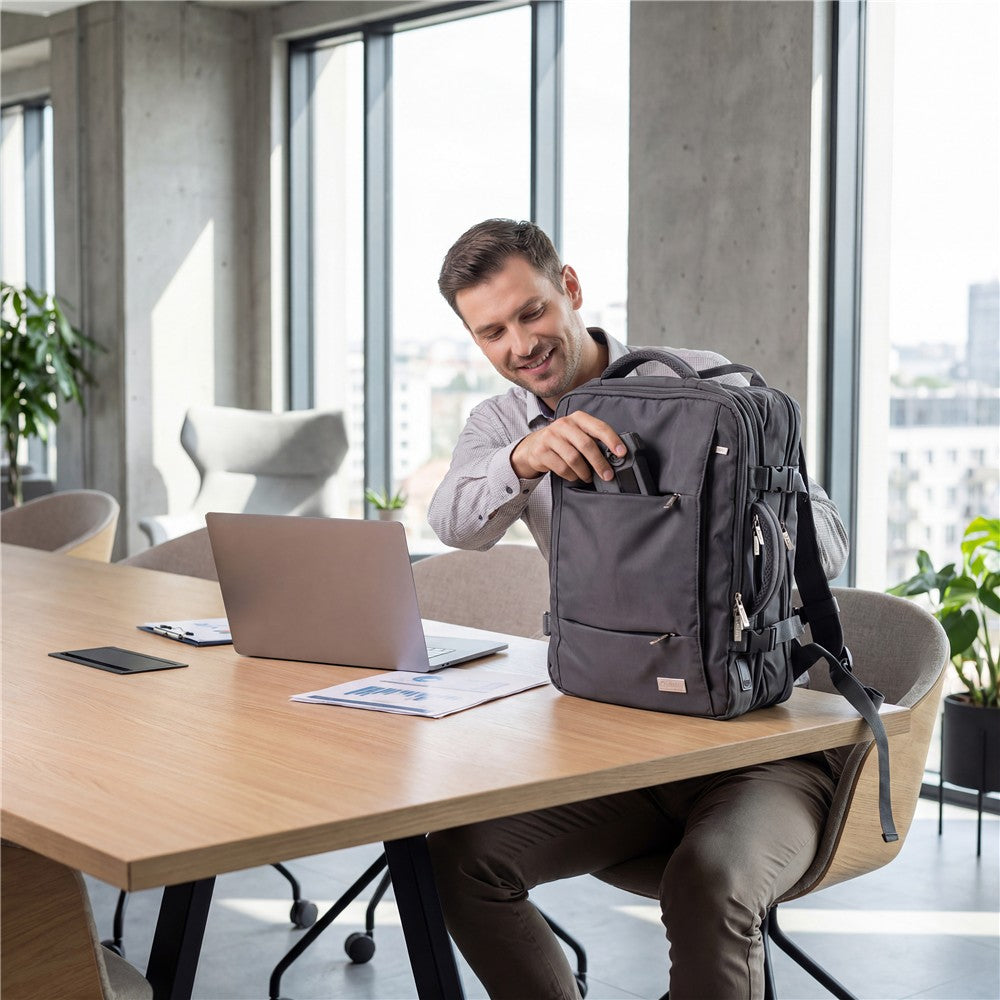 Camry CR 6881dg Business Rucksack 24 L erweiterbar, Handgepäck Rucksack 40x20x30 cm, Laptoprucksack bis 15,6 Zoll, RFID, USB, YKK-Reißverschlüsse, wasserabweisend