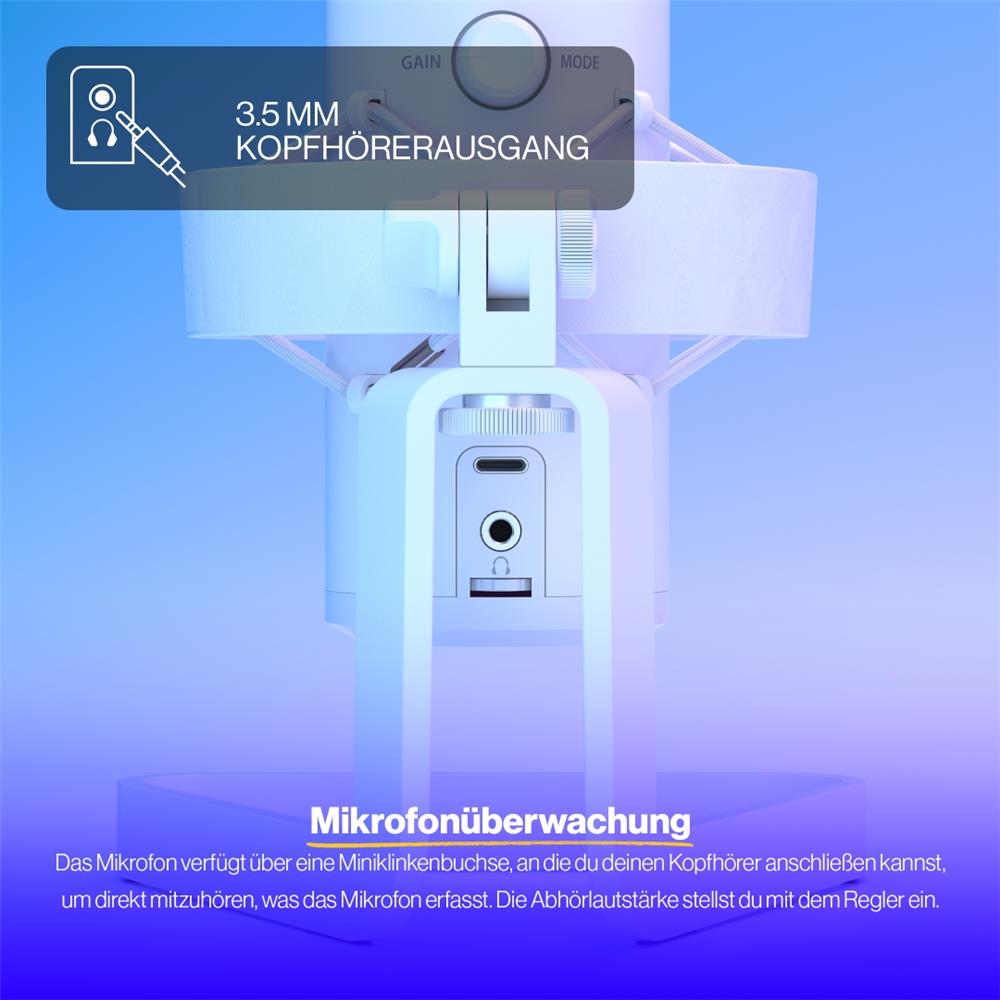 ENDORFY AXIS Streaming Onyx White, weißes Mikrofon, Kopfhöreranschluss, RGB